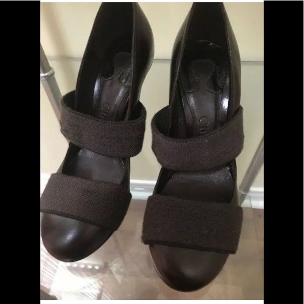 Chloé Platform Leather Heels Round Toe Elastic Platform Minimalist Shoes Rare - Picture 10 of 12